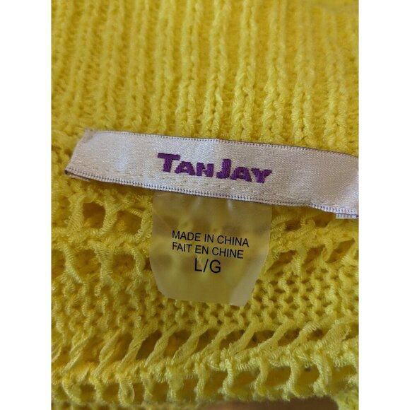 TanJay Cardigan Sweater Jacket Womens Large Butter Yellow Open Knit Open Front - Picture 4 of 4